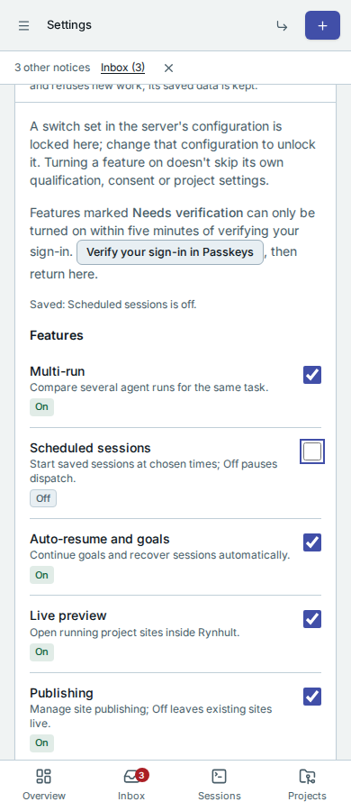 Admin features on a phone in light mode