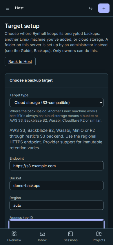 The S3 setup form on a phone