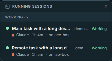 Phone Running sessions keep machine names in their compact metadata row