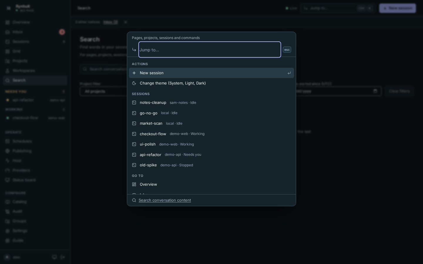 Jump to navigation and its separate link to conversation Search