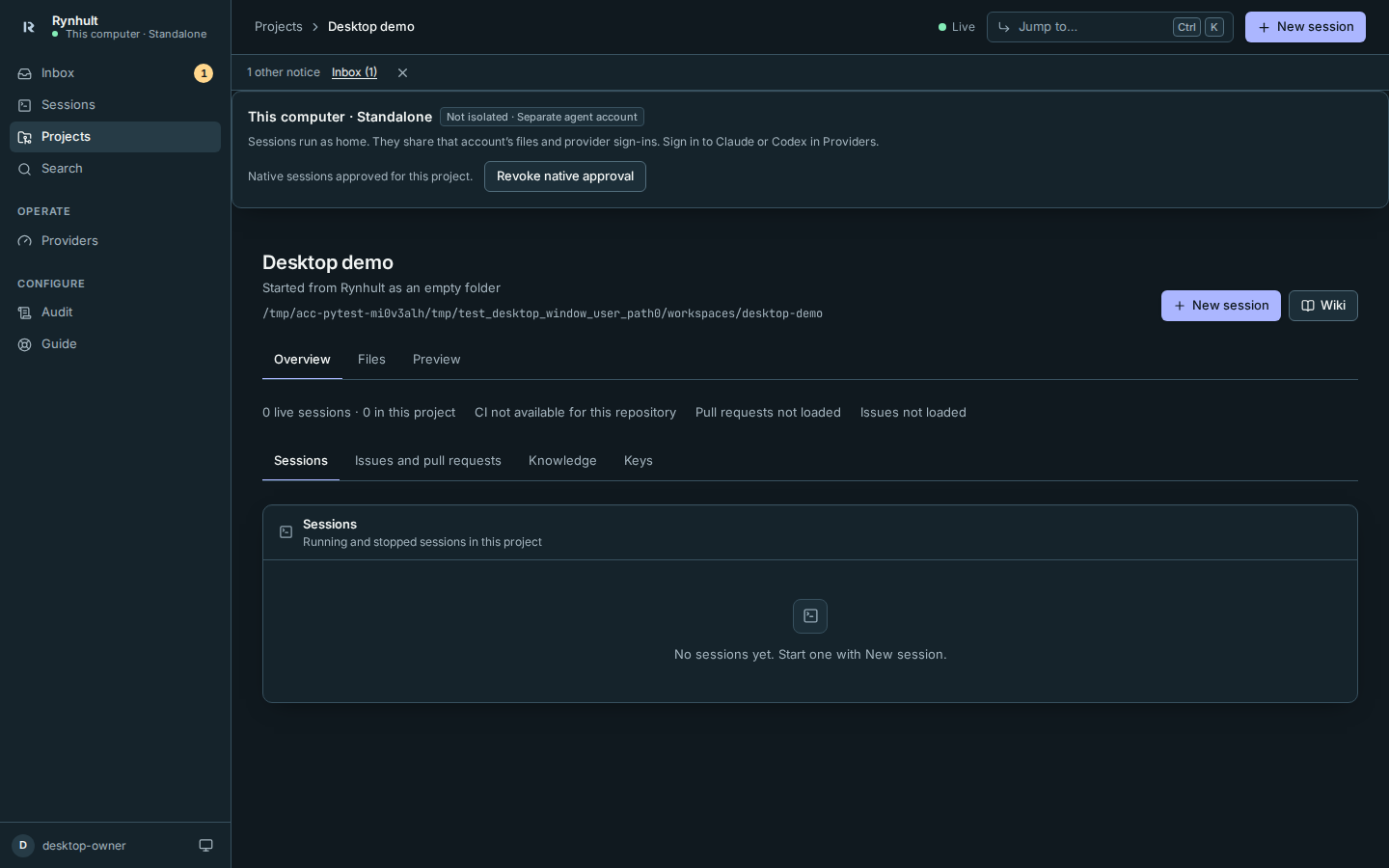 A demo project with audited approval for native sessions