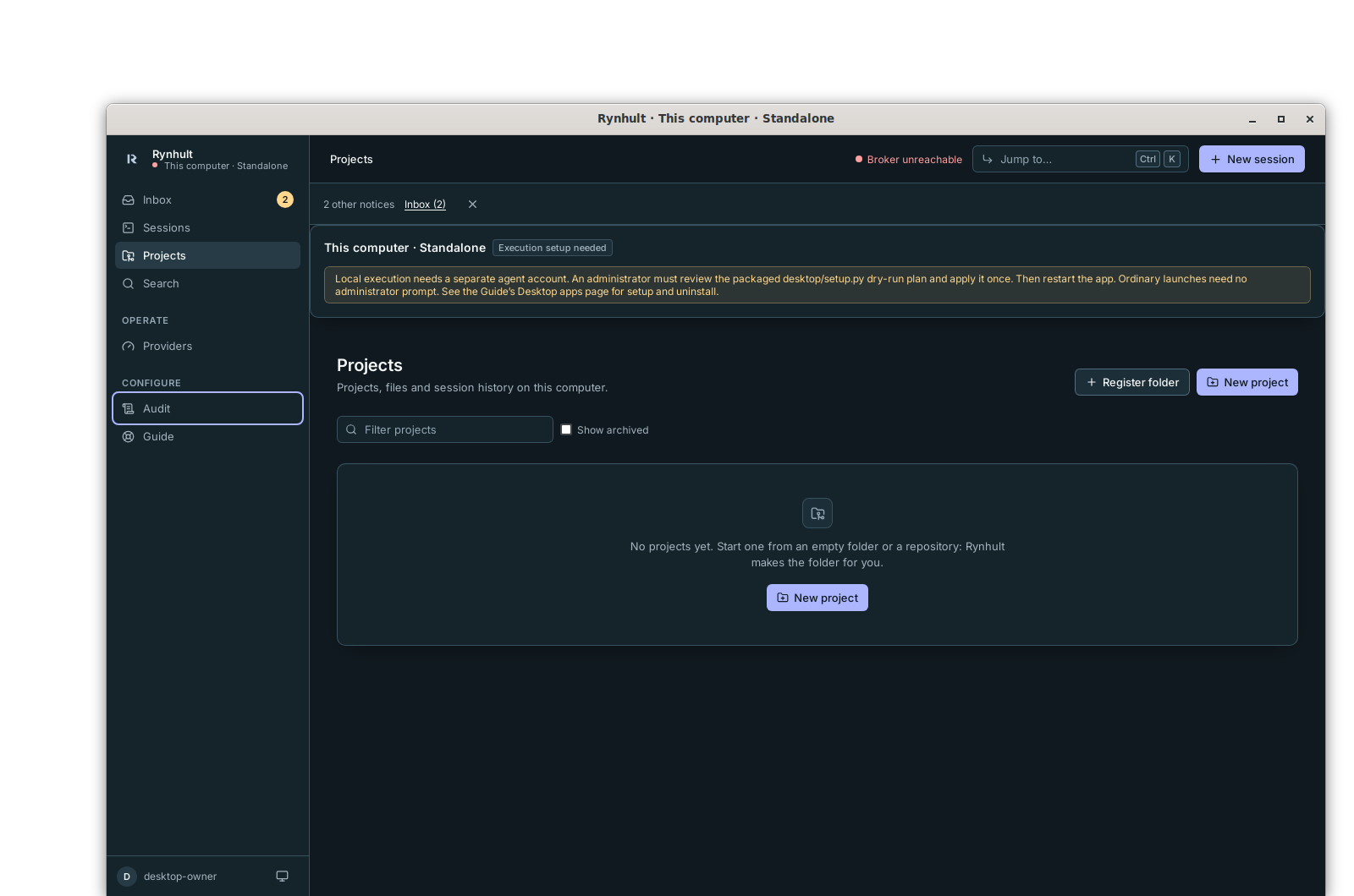 Linux desktop before the separate agent account is provisioned