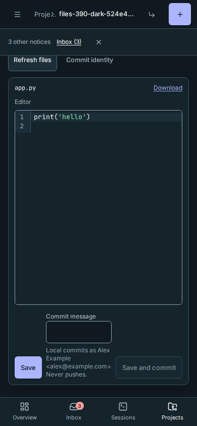An accepted file selection focuses the phone editor without its folder tree