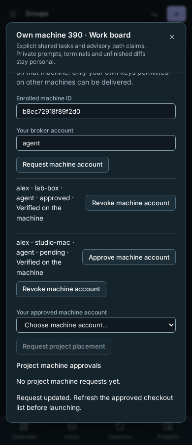 Machine account verification on a phone