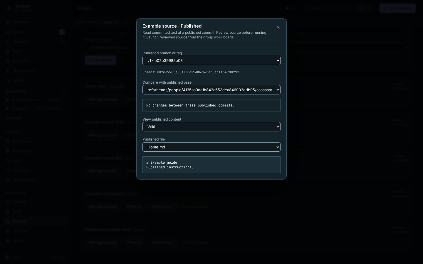 Published Wiki text at a selected committed revision, using an artificial example