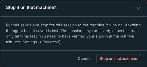 Confirming Stop on that machine for a restored session the old main left running