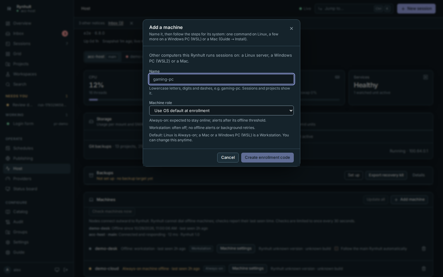 Add machine offers an explicit role or the enrollment OS default