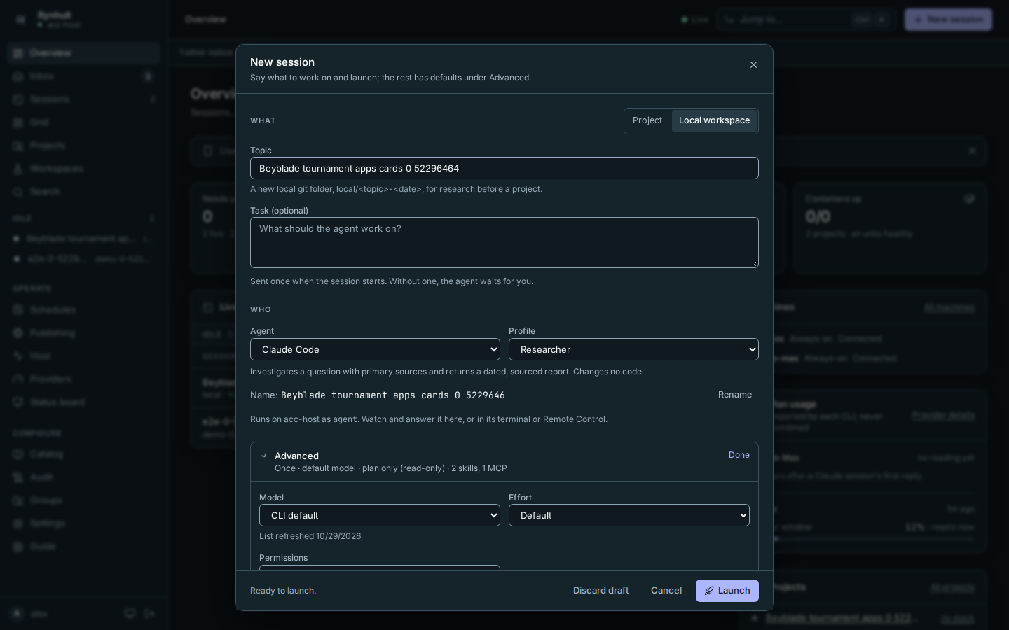 Starting a workspace from a topic