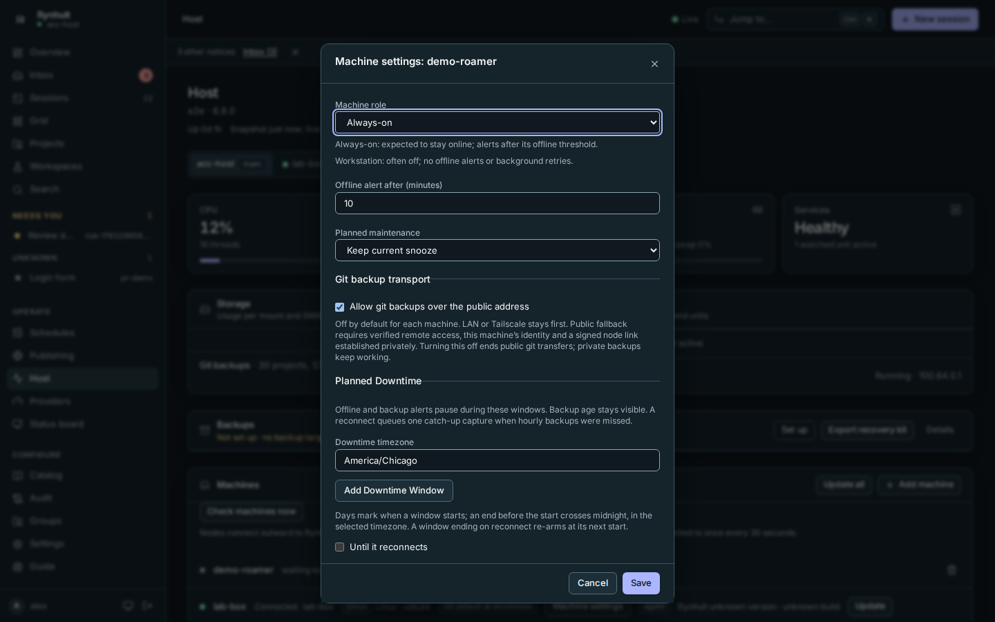 Machine settings requires a separate opt-in for public git backups