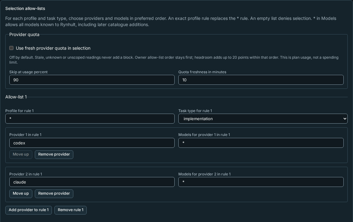 Owner allow-lists and optional quota settings