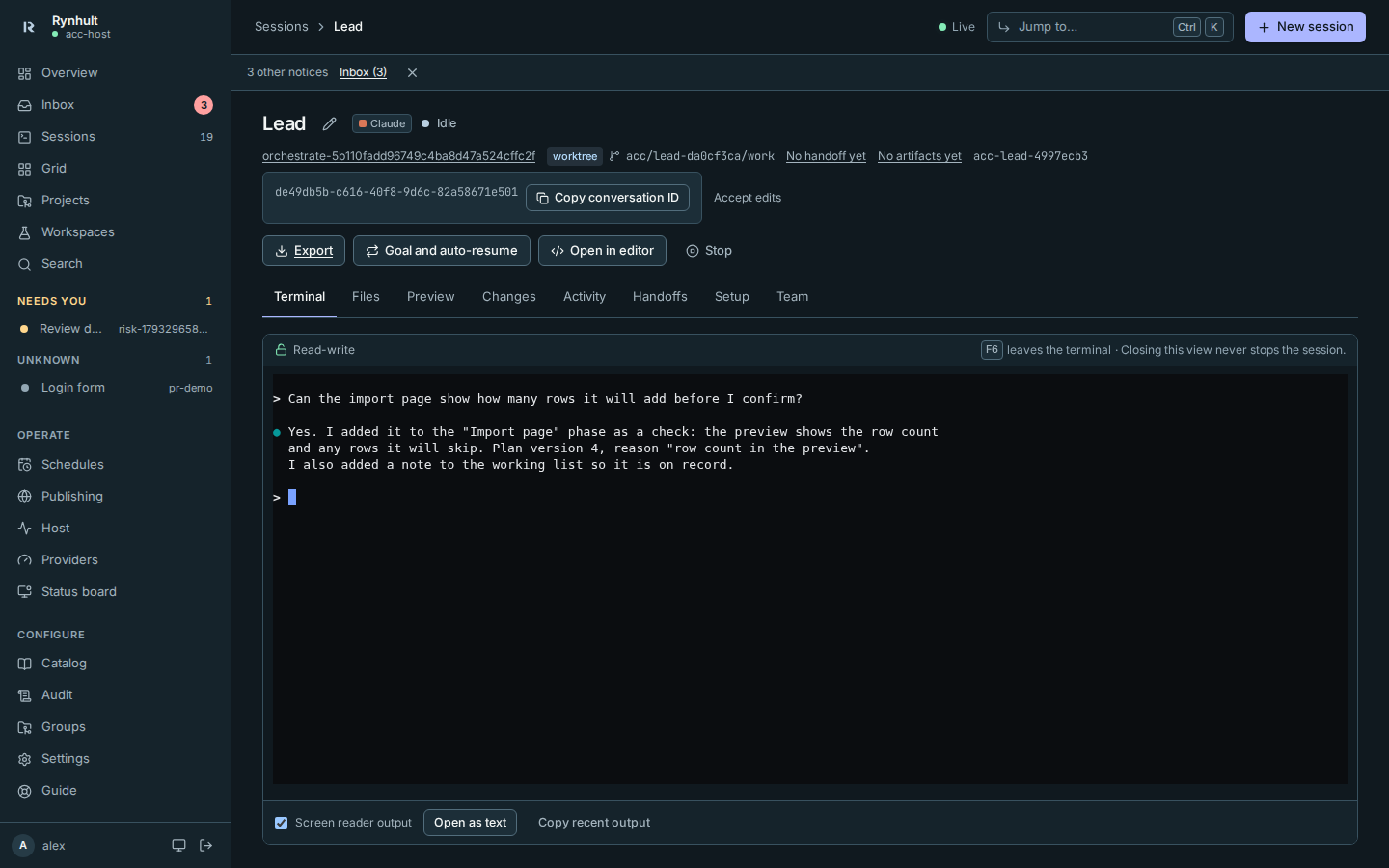Talking with the lead in its terminal