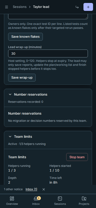 Team Settings on a phone