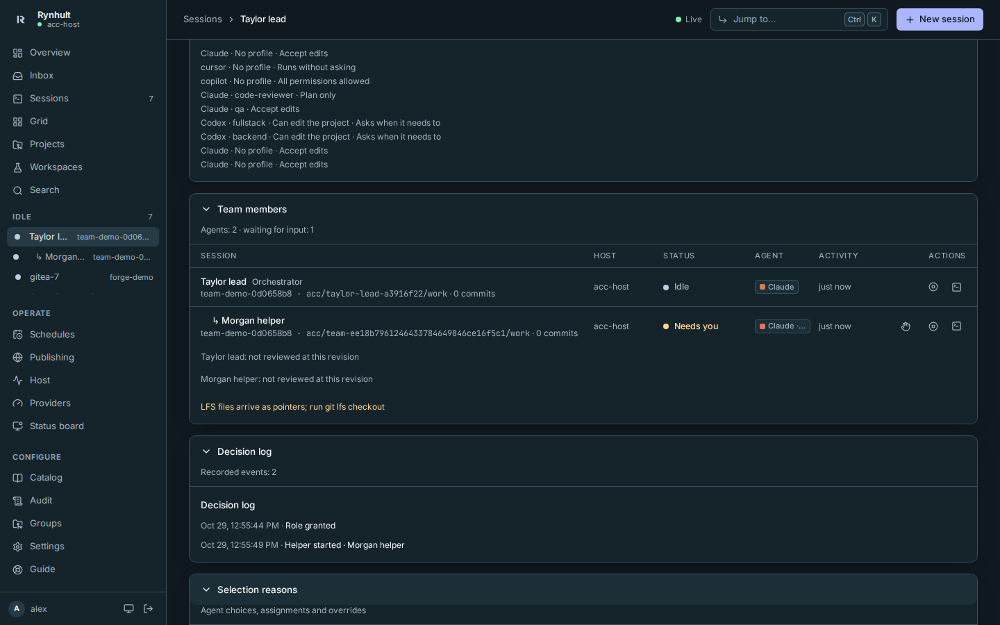 Collapsed Settings panels with Selection reasons last