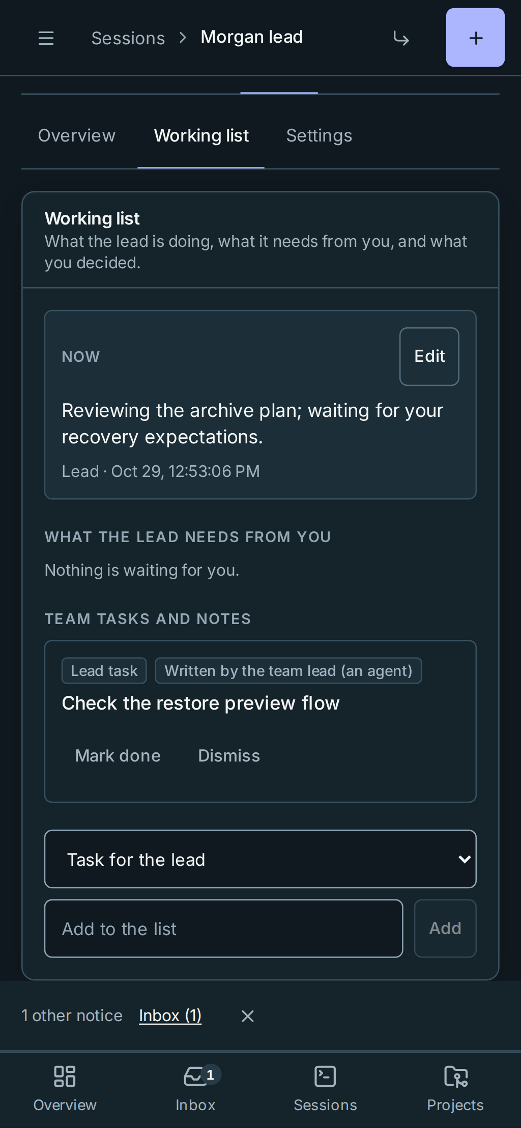 Working list on a phone