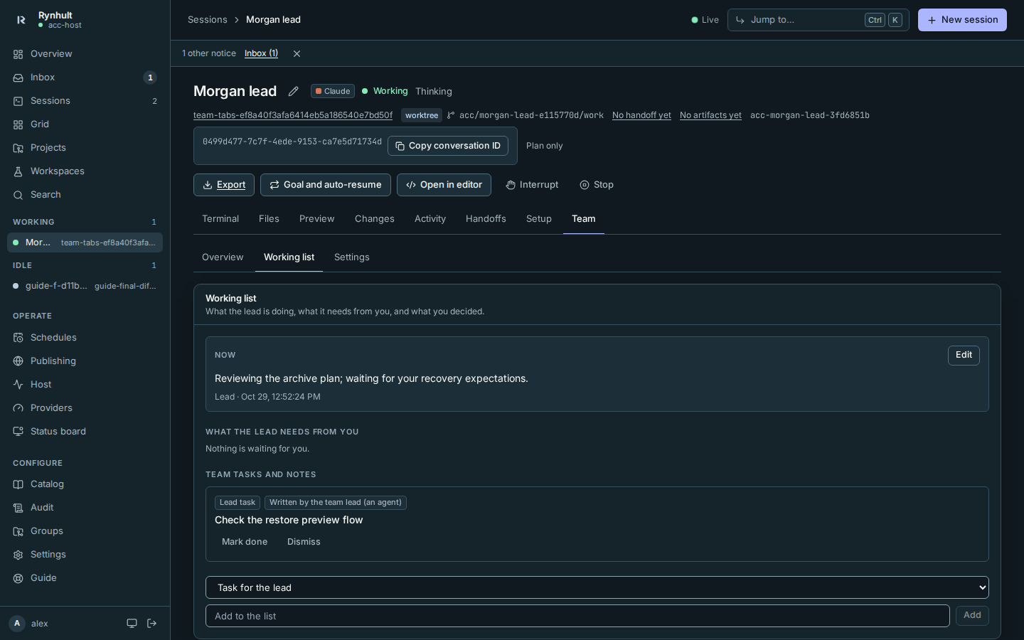 The Working list tab
