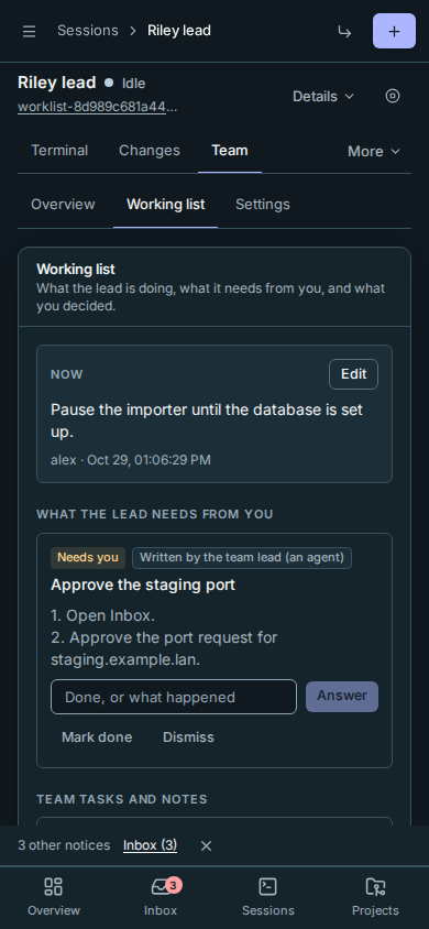 The working list on a phone