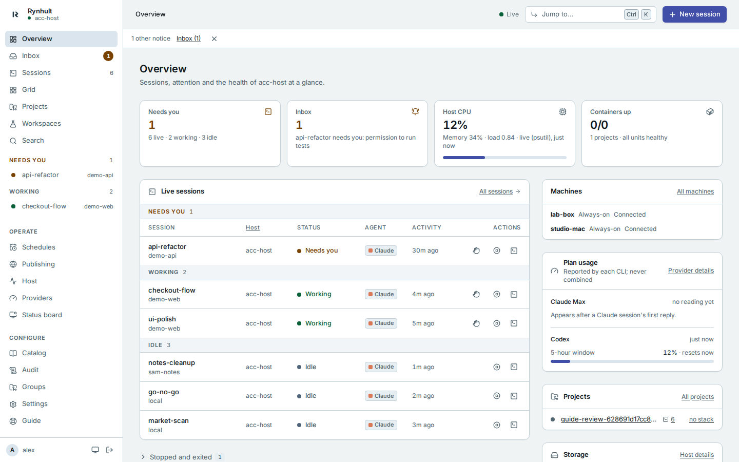 The overview in the light theme