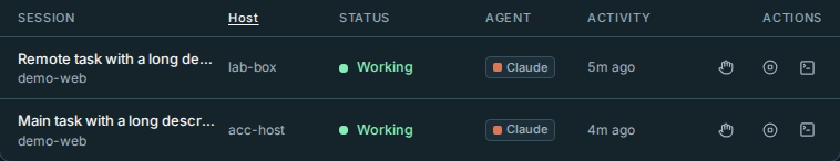 Live sessions name both the main and remote machines
