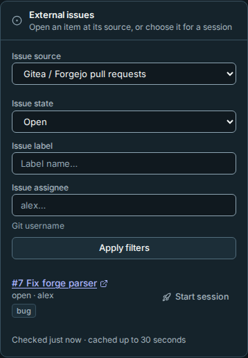 Forgejo pull requests and a session shortcut on a phone