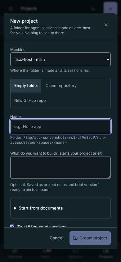 The named main machine in the phone project picker