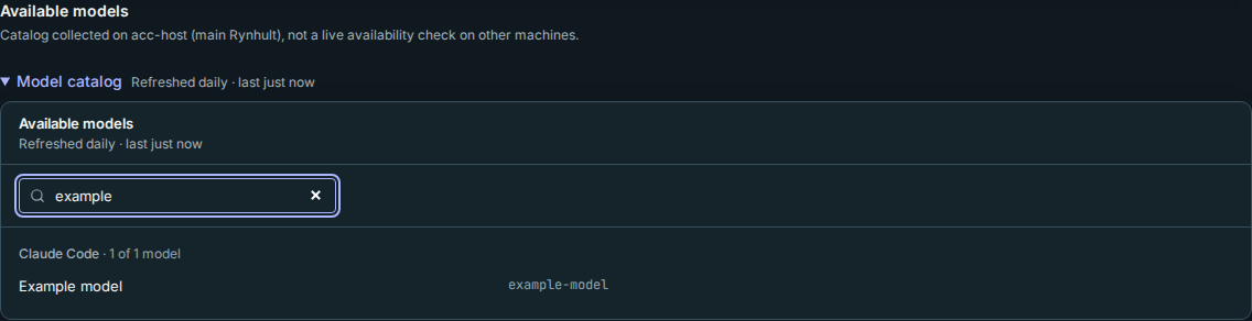 The optional model catalog opened with its cross-provider filter