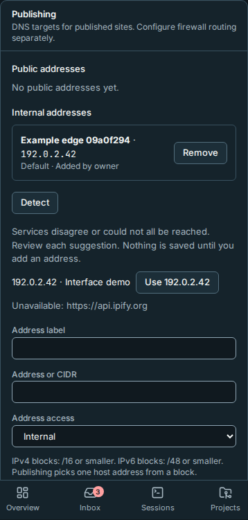 Publishing address controls on a phone