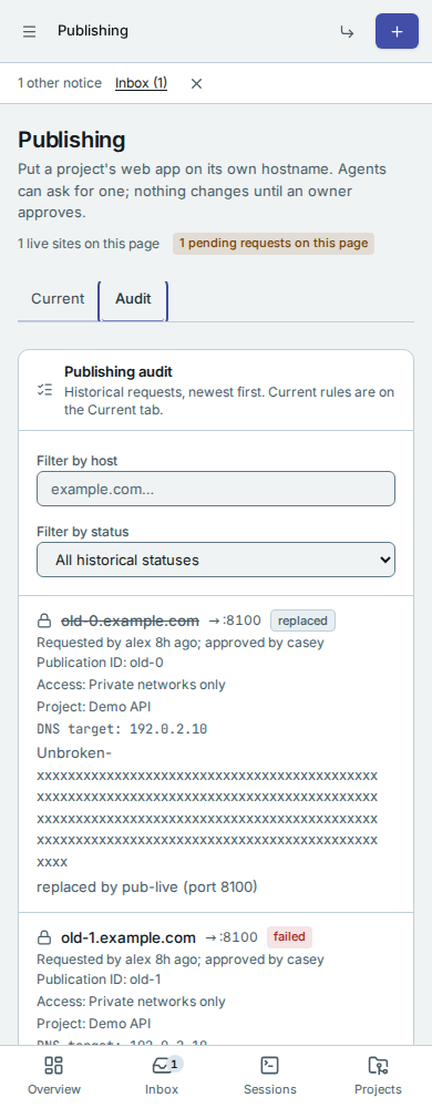 Publishing audit on a phone