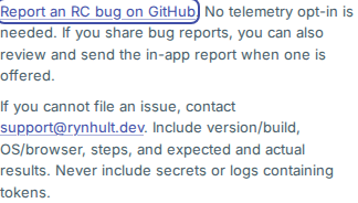 Public RC feedback link and support fallback on a phone