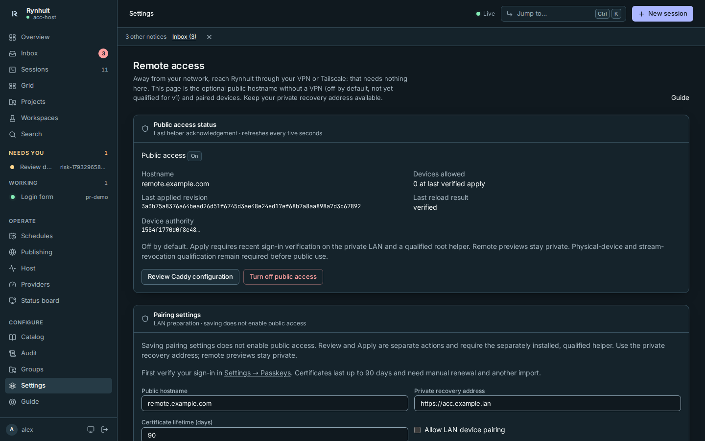 Example verified policy in the isolated test fixture, with hostname and revision