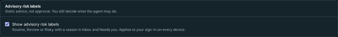 The personal advisory risk labels preference, enabled