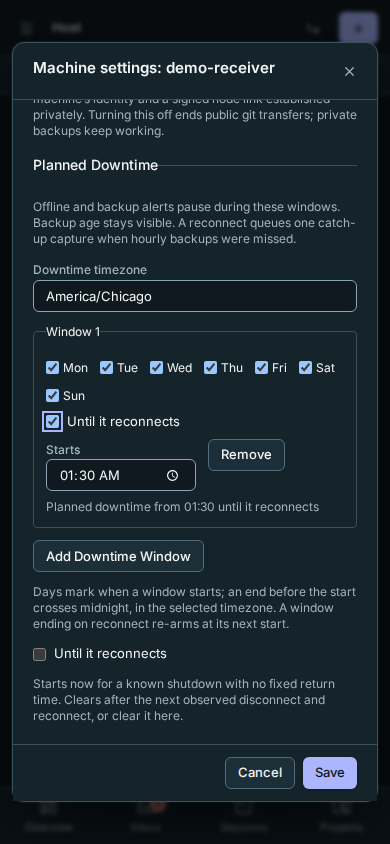 Scheduled reconnect window on a phone