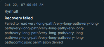 An Activity event on a phone with the complete error wrapped below its metadata