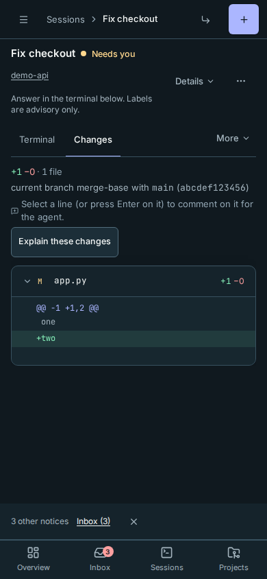 The same comparison and file diff on a phone
