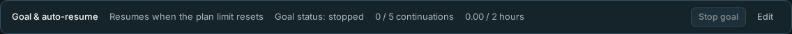 The goal status line with Stop goal and Edit