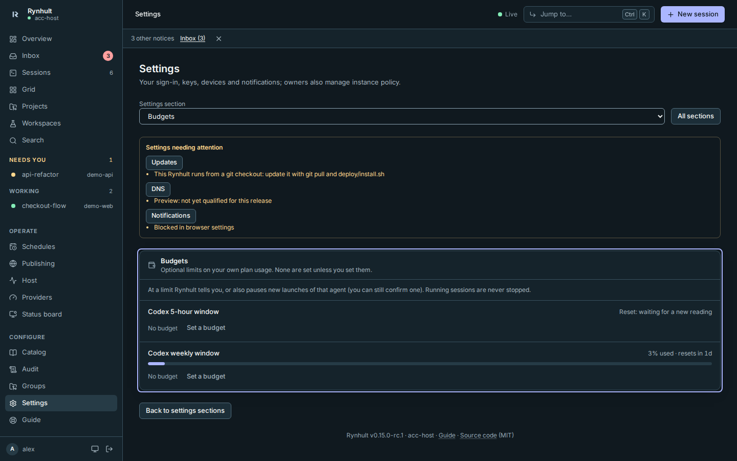 Budgets in Settings