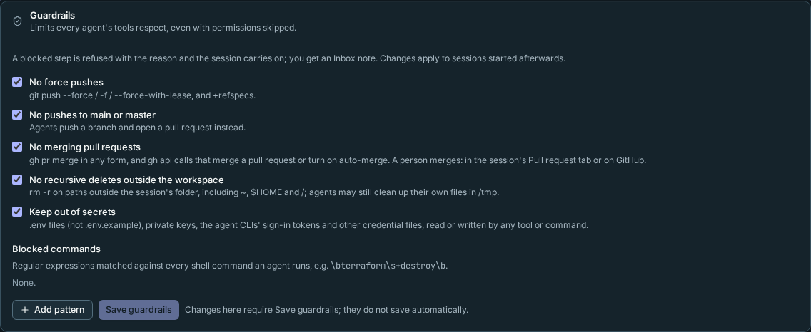 Guardrails in Settings