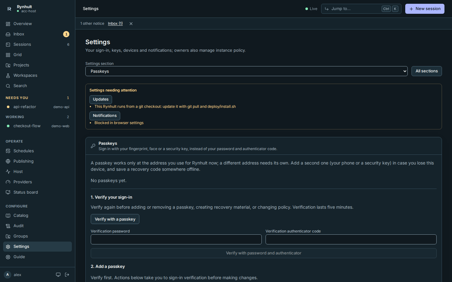 The Notifications section in Settings
