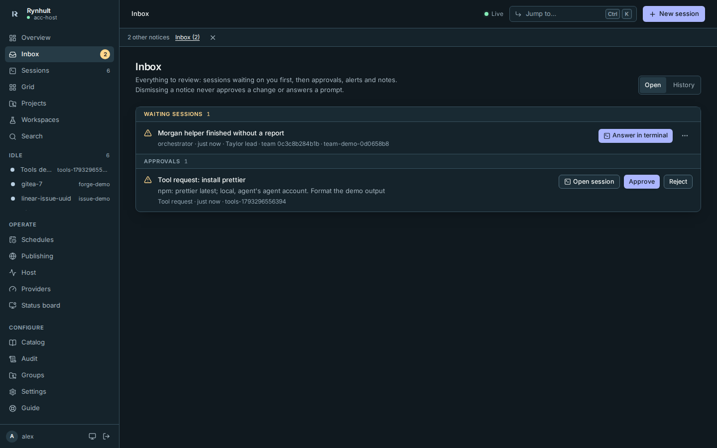 A registry tool request waiting in the Inbox
