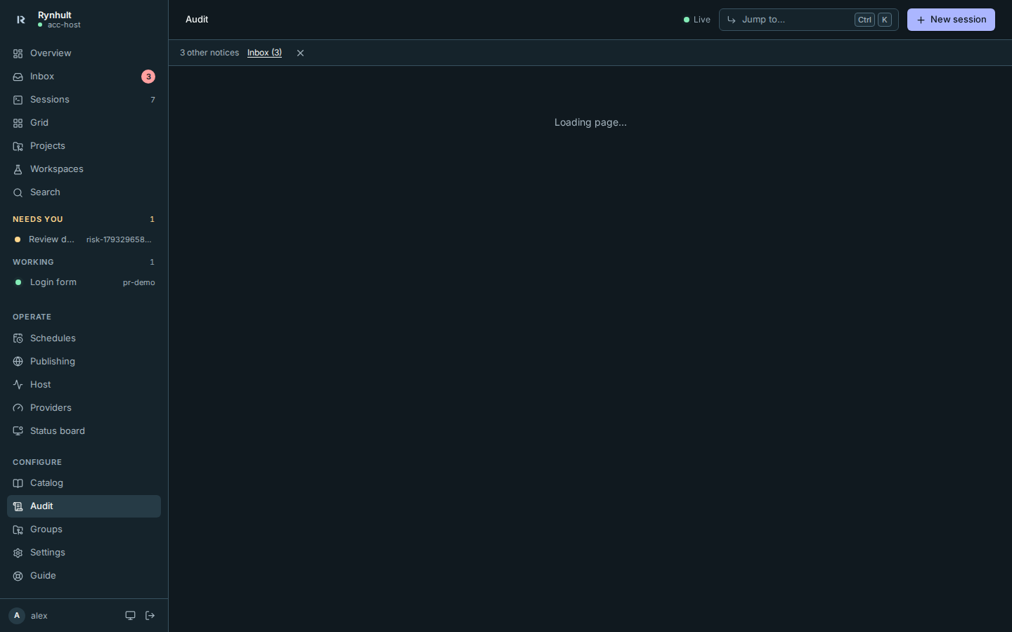 A page download shows Loading page while the navigation remains available