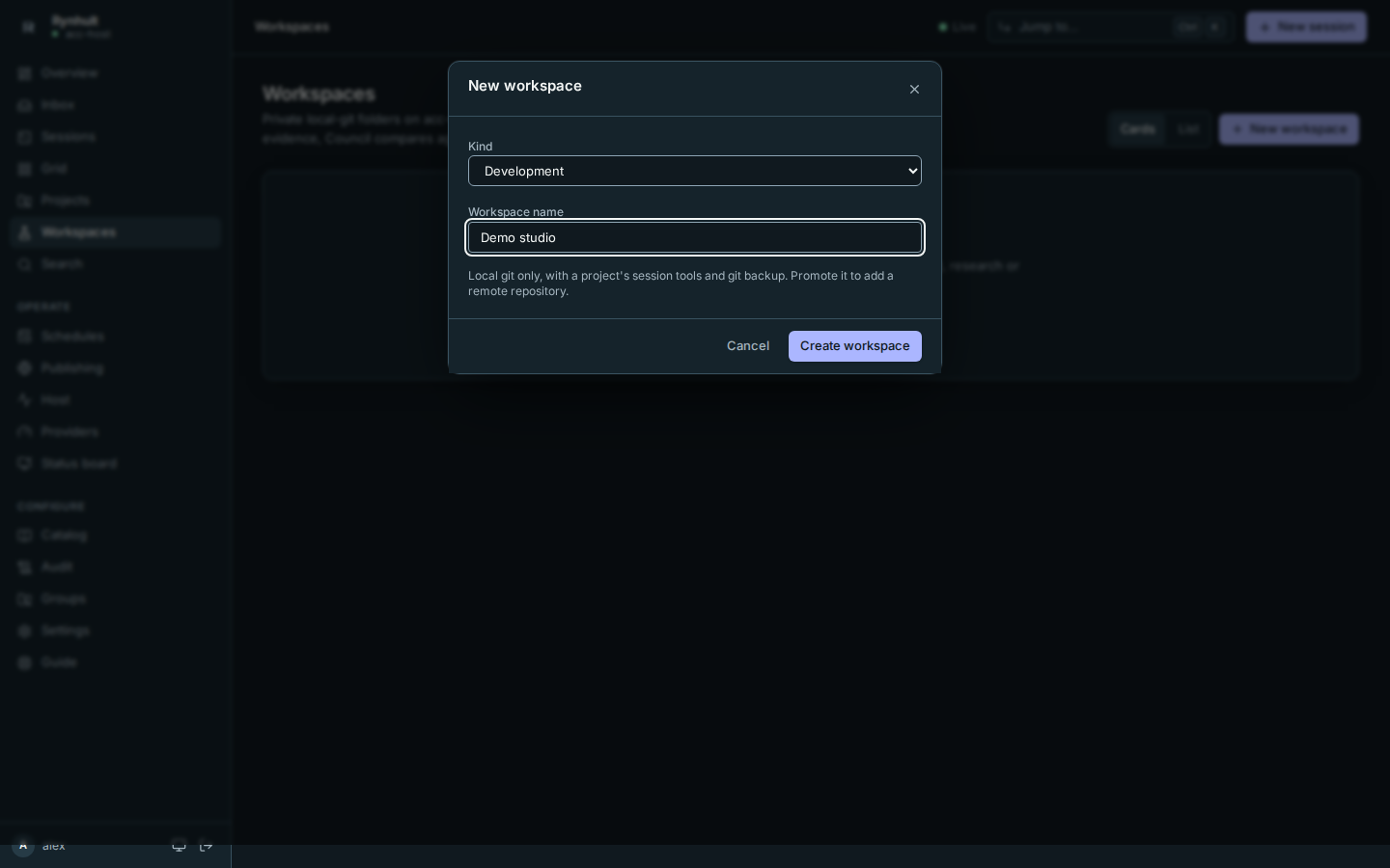 Development workspace creation with the local-only capabilities explained