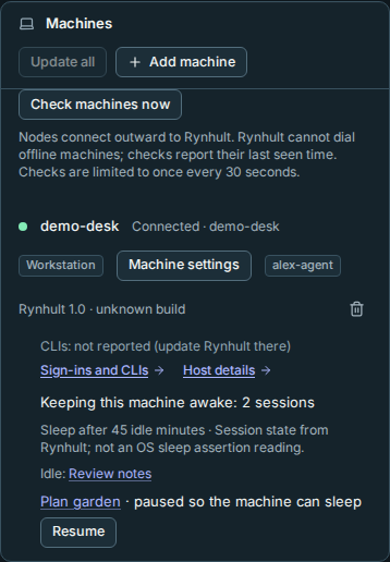 The same workstation status and one-click Resume on a phone